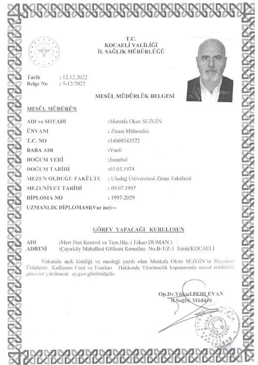İzmit İlaçlama Firmaları - Böcek kontrol Hizmetleri - Mesul Müdürlük