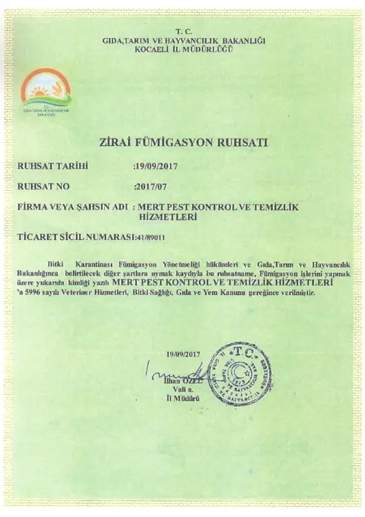 İzmit İlaçlama Firmaları - Böcek kontrol Hizmetleri - Zirai Fumigasyon